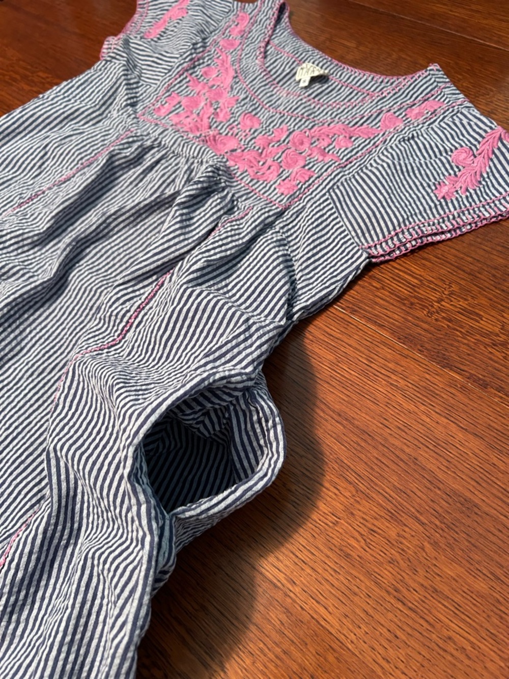 Striped Mini Dress with Pink Embroidery - Picture 5 of 7